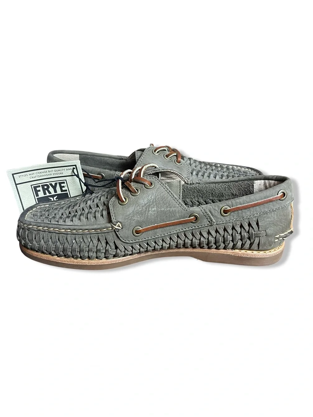 Frye Mens Sully Woven Boat Shoes Leather Loafers Slate Gray NIB Sz. 9